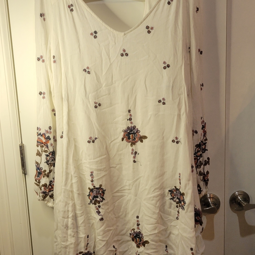 Free People Embroidered boho Floral White Dress Women’s  Small - Picture 4 of 10